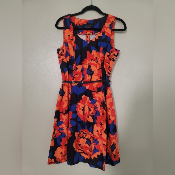 Tommy Hilfiger Floral Navy blue Cocktail Dress Size 8 with Belt 98% cotton - Picture 6 of 10